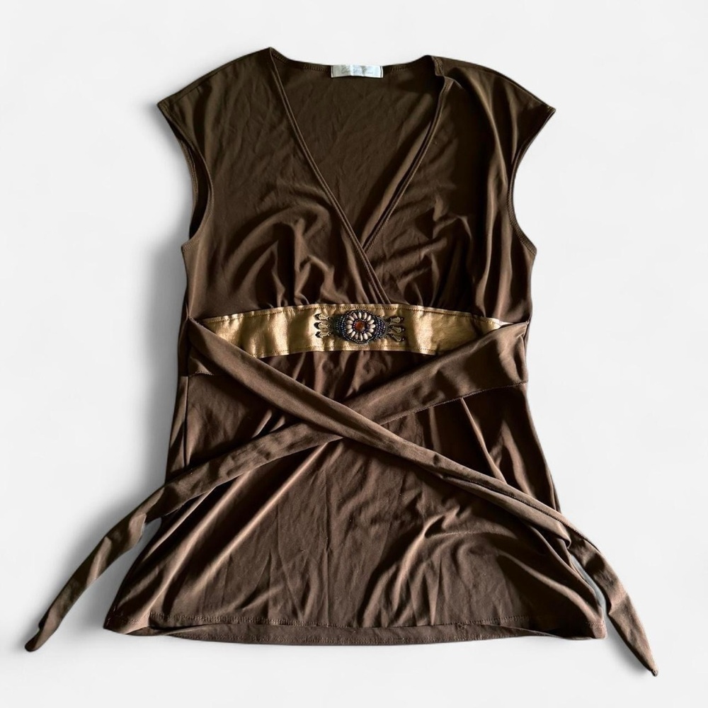 Y2K Charlotte Russe Brown Wrap Top with Gold Accent